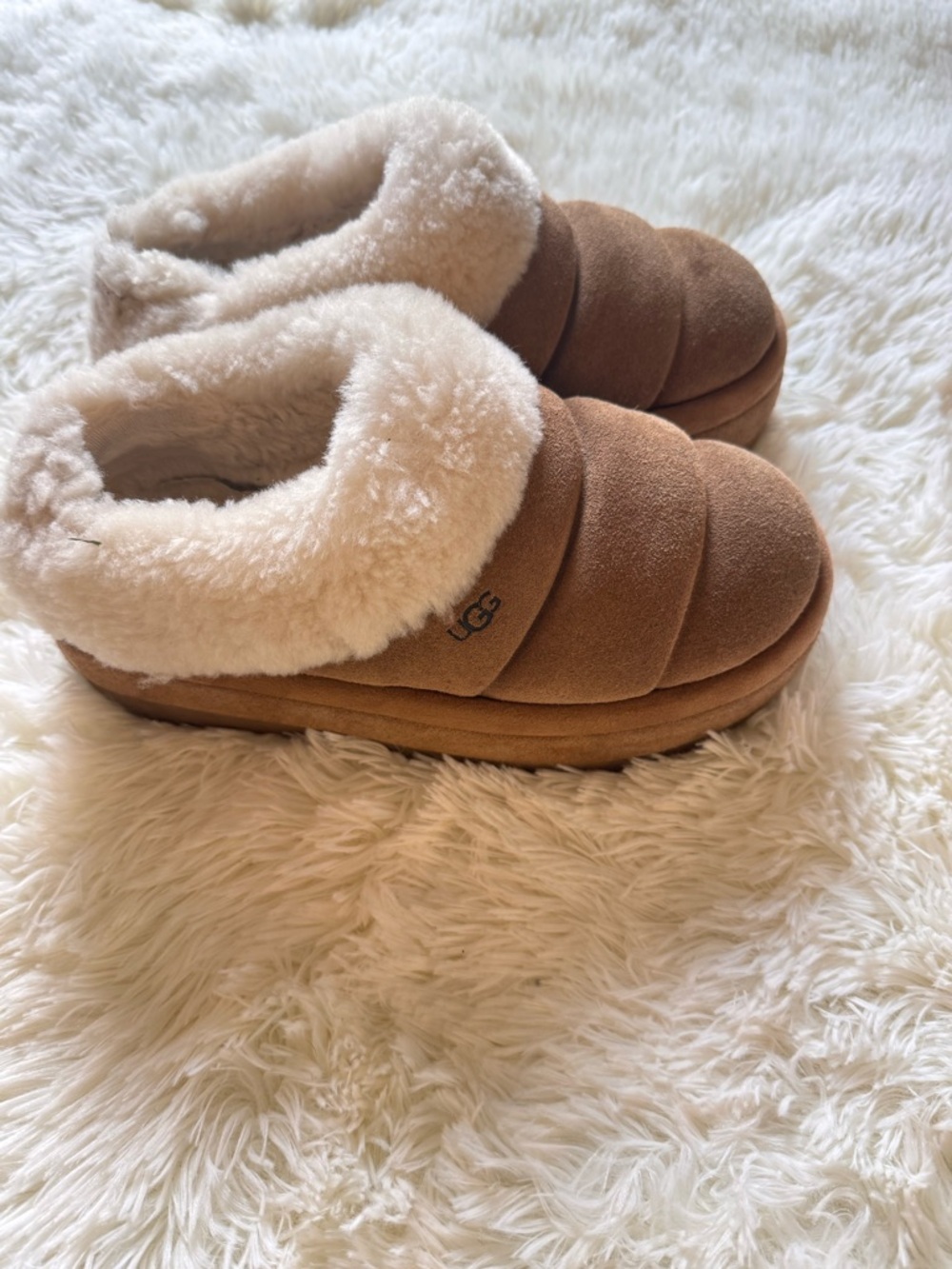 UGG Chestnut Suede Quilted Shearling Slip-On Slippers